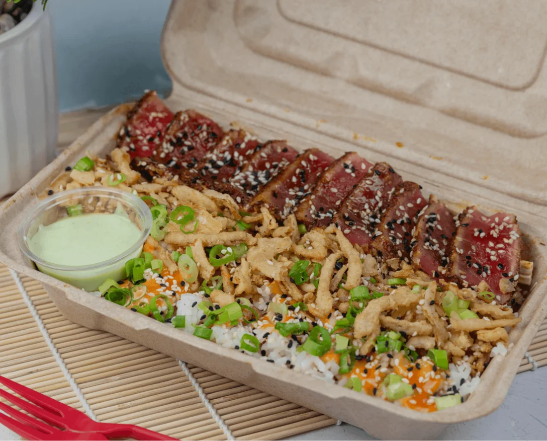 Ahi Tuna Dirty Rice, hand-folded dirty rice bowls at Shiso Crispy in St. Petersburg & Tampa